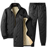 Clothing cotton jacket lamb fleece stand collar large plus velvet thickened casual full set cotton jacket three piece set