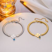 Stainless Steel Flower Eye Charm Bracelet For Women Girl Fashion Gold Color Snake Chain Roman Numerals Bracelet Waterproof Jewelry Gift