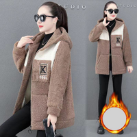Clothing Mid Length Lambskin Jacket Autumn Winter Style Loose Versatile Tops Plus Velvet Thickened Sweatshirt