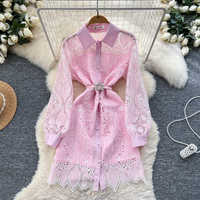 Clothing Heavy Hollow Hook Embroidery Waist Single Breasted Dress Elegant Skirt