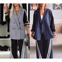 Clothing autumn winter long sleeved splicing double breasted suits striped loose trousers two piece suit