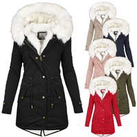 Women's Clothing women's autumn and winter mid length windbreaker white fur collar hooded warm plus velvet women's coat