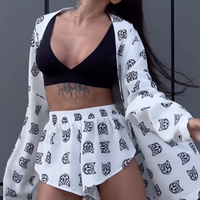 Printed Leisure Commuter Lace up Pajamas High Waist Shorts Suit