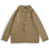 Men's Clothing Spring and Autumn New Style Pure Color Style Loose Lapel Cardigan Men's All match Simple Pocket Sweater Jacket