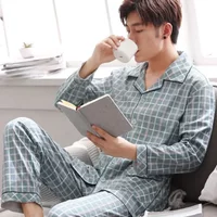 100% Pure Cotton Men’s Sleepwear 2-piece Casual Sleepwear Plaid Autumn Sleepwear Home Wear Men’s Sleepwear Pure Cotton Sleepwear Set