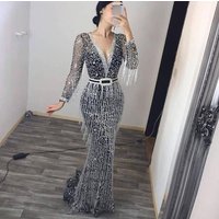 Clothing Elegant Long Sleeve Fringe Dress – Winter V Neck Maxi Dress Bohemian Flair