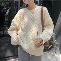 Clothing Loose Gentle Style Cable Pullover Sweater Female Cozy Cable Knit Sweater Oversized Loose Pullover Soft Yarn Casual Winter Top