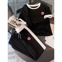 Casual Sporty Two Piece Set Short Sleeve Top Comfortable Pants White