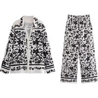 Clothing Fashion Casual Loose Versatile Printed Shirt Trousers Wide Leg Pants Suit