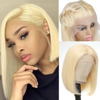 Front lace wig new product high temperature silk short hair bob head golden wig set spot hot sale