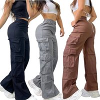 Streetwear Basic Buckle Cargo Pants Parachute Trousers Solid Straight Leg Big Pockets Baggy All Match Sweatpants