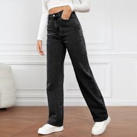 Cross Border European American High Waist Washed Jeans Long Fashion Versatile Straight Leg Pants