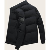 Winter Stand Collar Padded Jacket Slim Fit Short Coat Lightweight & Warm Zipper Closure Solid 