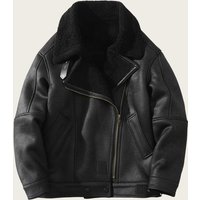 Faux Leather Biker Jacket – Fleece Lined Winter Coat Asymmetric Zipper 