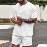 Clothing Summer Fashion Casual Solid Button Shirt Shorts Two piece Suit Wholesale