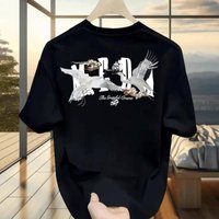 Men's Clothing Summer Gold Letter Poster Print Round Neck Street Trendy Cotton Loose Youth Casual Men's Short-sleeved Round Neck T-shirt