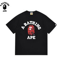 A BATHING APE BAPE-Classic Letter Combination Ape Head Pattern Pure Cotton Short Sleeved Shirt