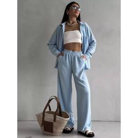 Clothing Cotton Linen Fashion Casual Large Short Sleeved Suit Wide Leg Pants Two Piece Suit