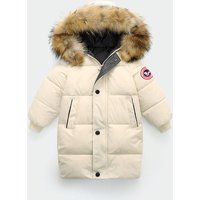 Kids' China Map Hooded Puffer Coat - Long-Length Winter Jacket With Detachable Faux Fur Trim, Thickened Windproof Outerwear