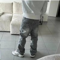 Y2K Towel Embroidery Jeans – Vintage Streetwear Denim Pants Distressed Stitching & High Waist 