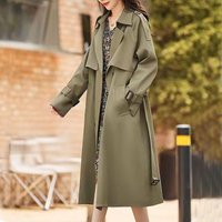 Trench Coat Autumn Fashion Loose Fit Long Coat Double Breasted Button Casual Office Wear