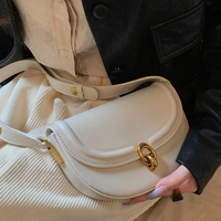 Women's Bags Fashionable Simple Versatile Popular Retro Ladies Solid Color Acrylic Arc Saddle Bag Shoulder Handbag