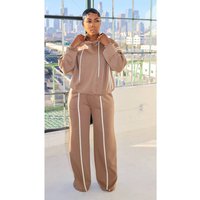 European American Hot Sale Autumn Winter Solid Pull Hooded Irregular Sweater Suit Two Piece Set