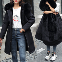 Clothing winter cotton coat medium long large fur collar plus velvet lining parka coat trendy