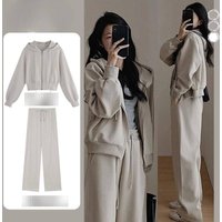Plus Size Autumn Casual Streetwear Jacket & Pants Set - Trendy Slimming Outfit For Women Up To 5XL (Black/Khaki)