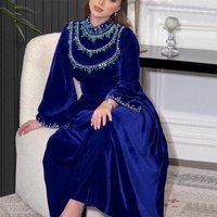 Clothing Abaya Robe Velvet Zipper Water Drop Diamond Dress