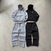 Embroidered Zip Up Hoodie Jogger Set Streetwear Hip Hop Sweatpants Fleece Lining High Fashion Casual Outfit Grey Pink Navy