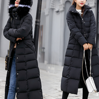 cotton padded jacket plus long over knee slim cotton padded jacket fur collar Warm jacket cotton padded jacket