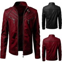 2024 autumn casual leather with men's color patchwork stand up collar jacket