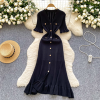 Clothing High End Knitted Dress Summer Ruffled Single Breasted Design Temperament Light Luxury Long Skirt