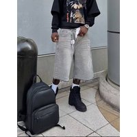 Clothing Vintage Washed High Street Denim Shorts & – Relaxed Fit Wide Leg Distressed Casual 7 8 Length Jeans