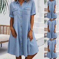 Clothing Denim Dress Solid Plus Dress Plus Denim Dress – Oversized Cotton Shirt Dress