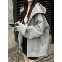 Gray Sweatshirt Jacket For Women, Spring And Autumn, Thin, Korean Style, Casual American Chic, Loose-fitting, Hooded,