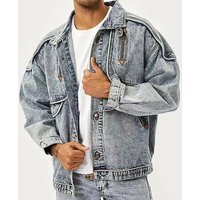 Retro Vintage Snowflake Washed Jacket Multiple Pockets Workwear Lapel Jacket