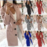 Solid Suit Collar Medium Long Double breasted Woolen Coat