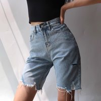 Clothing Ripped Denim Shorts High Waist Loose Mid Length Pants Straight Five Point Pants