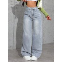 Summer Loose Fit High Waist Jeans Stretch Cotton Straight Leg Pants Pockets Streetwear Fashion Casual & Daily Wear