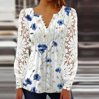 Lace Lace Sleeves Pressed Solid Button down T shirt Base