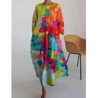 cotton linen craft mid sleeve dress