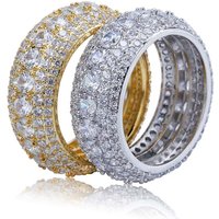 Men's Hip Hop Cubic Zirconia Ring - 5 Row Full Zircon Micro Pave Geometric Ring For Men & Women - Gold, White Gold, Black/Pink/Rainbow Diamond
