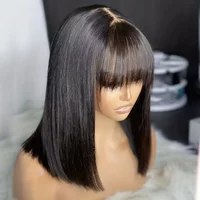 Short Bob Wigs Middle Part Lace Wig Human Hair With Bangs for Women Brazilian 100%