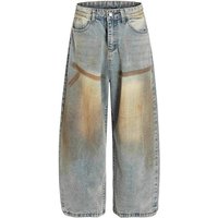 Vintage American Style Distressed Baggy Jeans & – Loose Fit Straight Leg Denim Pants Mud Wash & Retro Stitching