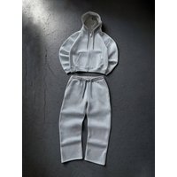 Men's Clothing2026 Solid Color Hooded Sweatshirt Set With Drawstring, Basic Style, And Zippered Pockets.