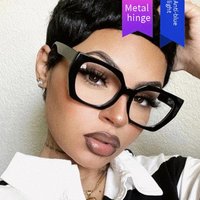 Eyeglasses Retro Square Frame Multi Sided Cat Shaped Plain Glasses Frame Anti Light Can Be Matched Myopia Flat Glasses