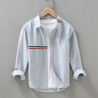 2092 Spring And Autumn Cotton Oxford Solid Color Square Neck Long Sleeve Shirt Men's Shirt Men's Casual Basic Youth Shirt Trend