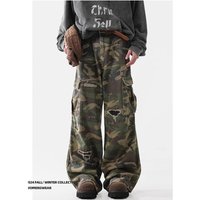 Men's Clothing High Street Pure Wild Hole Camouflage Pants Men And Womentrend Big Pocket Casual Overalls Loose Vibe